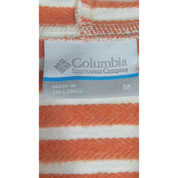 Columbia Cozy Fuzzy Stripe Full Zip Hooded Sweatshirt Stretch Cream Orange Sz M - Picture 3 of 5